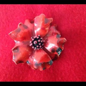 Vintage Hand painted Poinsettia Holiday Brooch